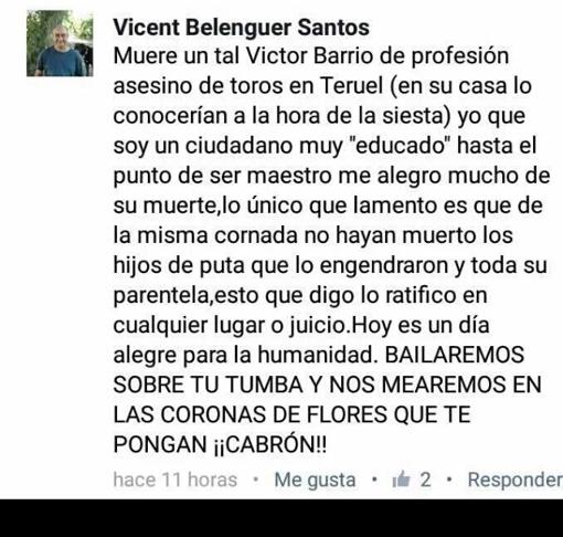 Comentario en Facebook que ha sido denunciado por la Fundación