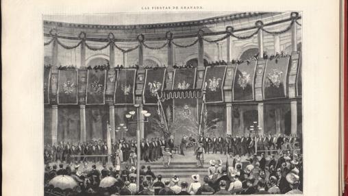 Coronación de Zorrilla como poeta nacional en el palacio de Carlos V de Granada