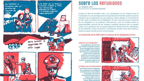 Una de las páginas de la revista ¡La leche! sobre la crisis de los refugiados