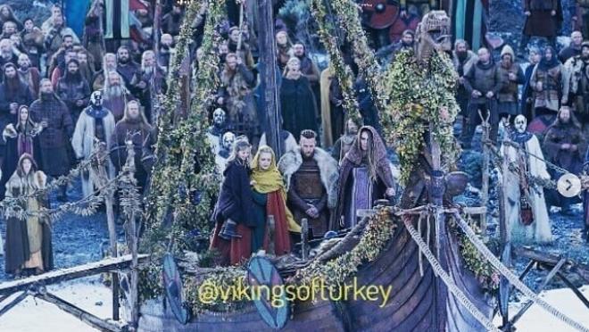 La imagen filtrada en cuestión, que muestra al barco vikingo con la simbología de Lagertha
