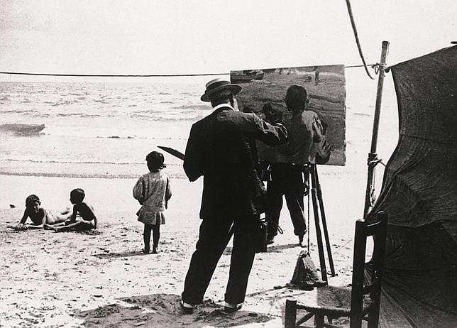Sorolla pintando «Niños en la playa»