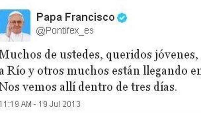 El Papa, a los jóvenes de la JMJ en Twitter: «Nos vemos en tres días»