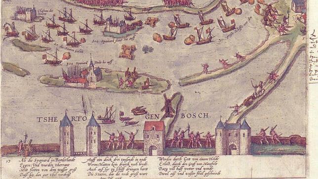 Grabado de la Batalla de Empel, en diciembre de 1585, por Frans Hogenberg y Georg Braun
