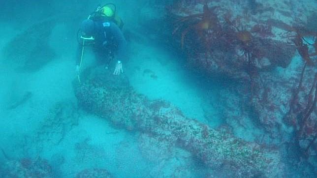 Un cañón hundido junto al Cabo de Finisterre
