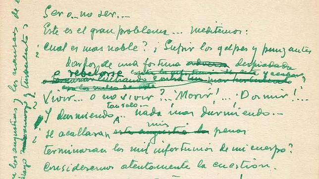Una página de la traducción inédita de Hamlet que realizó León Felipe y que se creía destruida, de puño y letra del poeta