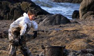 Un niño limpia el petróleo de una playa dañada por el naufragio del «Erika» | REUTERS