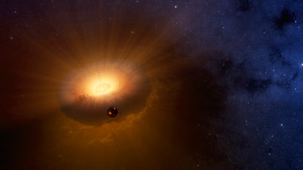 La Luna caliente y fundida emergiendo de la «synestia» de la Tierra