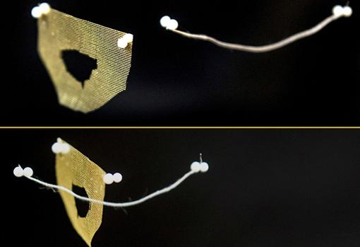 El experimento de dos esferas con un hilo que pueden hacerlo pasar a través de una tela