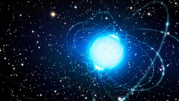 Ilustración de un magnetar, el cadáver de una antigua estrella muy masiva