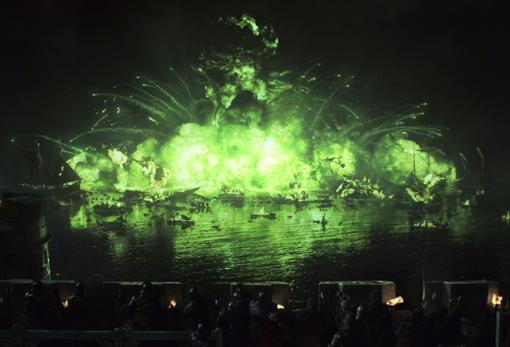 Escena de la serie de fantasía «Juego de Tronos». En la ficción, una sustancia llamada «fuego valyrio» se inspira en el fuego griego