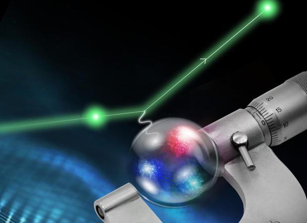 Los protones se pueden medir haciendo rebotar electroenes contra ellos, tal como se representa en la imagen