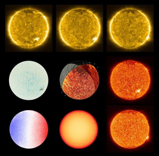 Imágenes tomadas por los instrumentos EUI y PHI del Sol a 77 millones de kilómetros de la estrella en diferentes longitudes de onda
