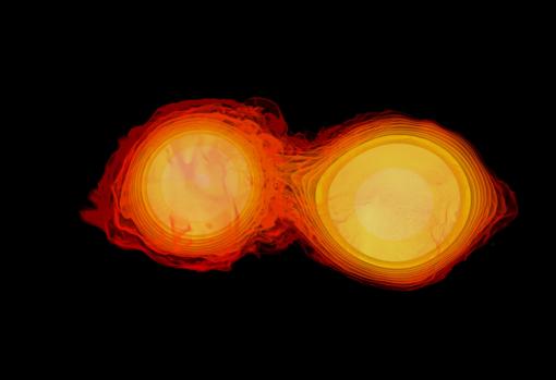 The image shows the collision between two neutron stars