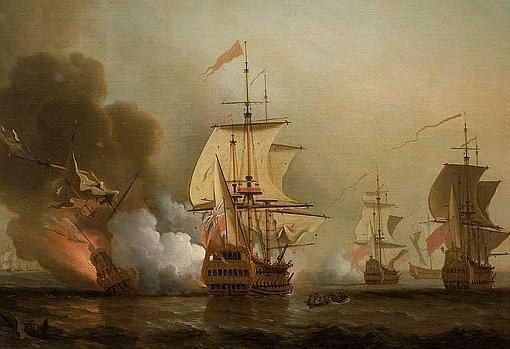 Explosión del Galeón San Jose, ilustración de Samuel Scott