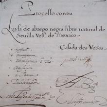 Documento del proceso contra Luisa de Abrego, de la que se dice «Casada dos veces»