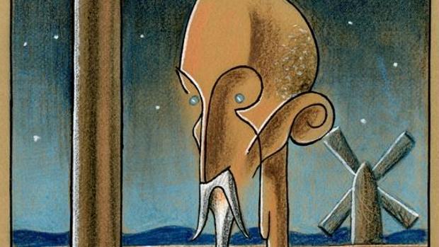 Detalle del dibujo del «Quijote», que un joven Antonio Mingote presentó en 1936 a un concurso de portadas de ABC