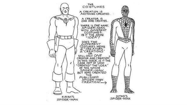 El boceto de Spiderman de Kirby, junto al de Ditkos, en 1962
