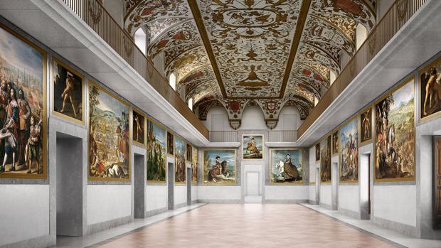 Reconstrucción del Salón de Reinos según uno de los proyectos arquitectónicos a concurso