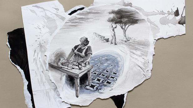 «Cocinera» (2015), tinta y rotulador sobre papel, 35x50 cm.