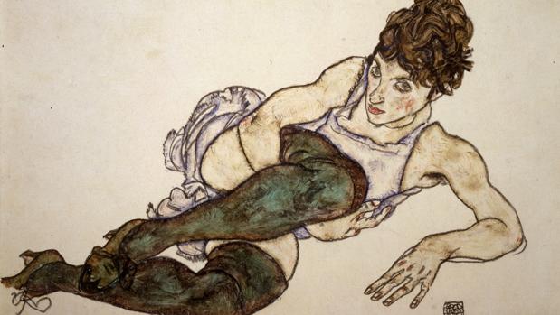 «Mujer reclinada con medias verdes», de Egon Schiele