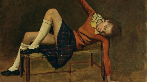 Detalle de «Thérèse sobre una banqueta» (1939), de Balthus