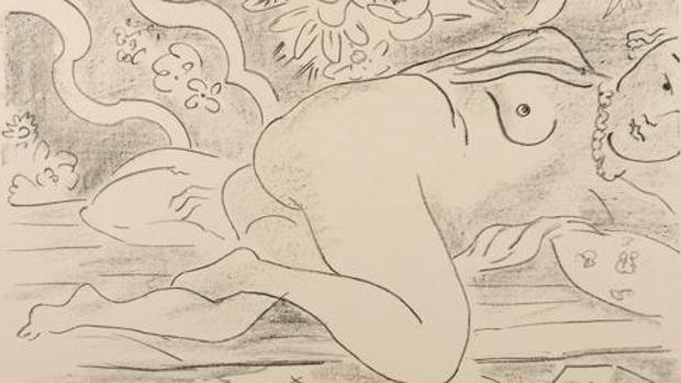 Fragmento de «Desnudo reclinado con cuenco de fruta», obra de 1926