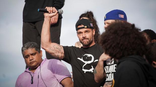 Ricky Martin, durante la manifestación en San Juan (Puerto Rico) el pasado miércoles 17 de julio en contra de Ricardo Rosselló