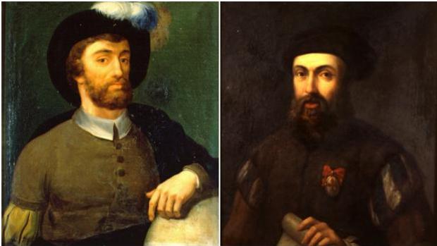 De izq. a derecha, Elcano y Magallanes