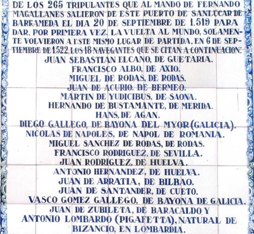 Azulejos conmemorativos de los supervivientes de la primera vuelta al mundo