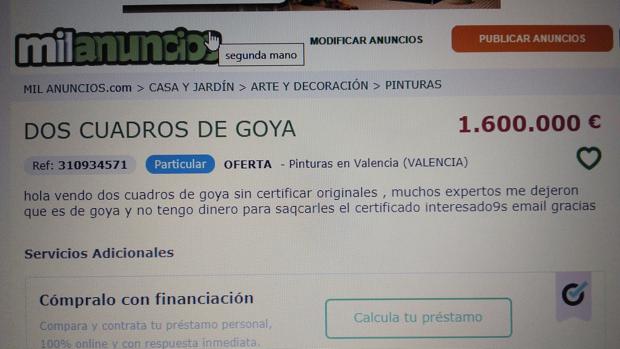 La Hilarante Estafa De Milanuncios Com Venden Dos Goyas Originales Sin Certificar Por 1 6 Millones