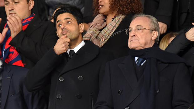Nasser Al-Khelaifi y Florentino Pérez, en el palco del Parque de los Príncipes