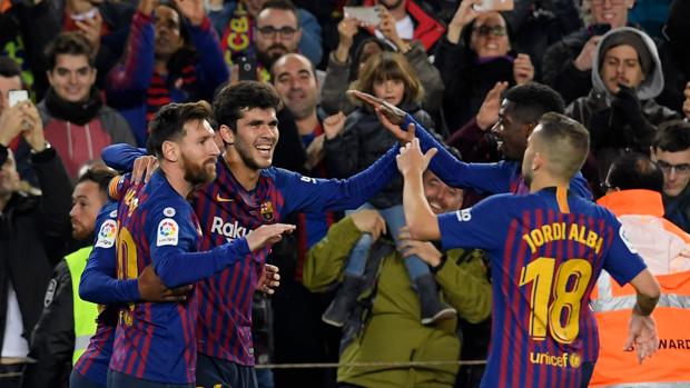 Aleñá celebra su gol ante el Villarreal