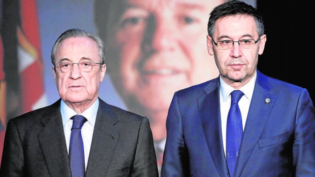 Florentino Pérez y Josep Maria Bartomeu durante el Memorial a Josep Lluis Núñez