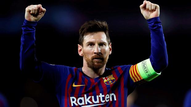Messi celebra su segundo tanto frente al Lyon