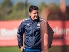 Míchel, durante un entrenamiento del Girona