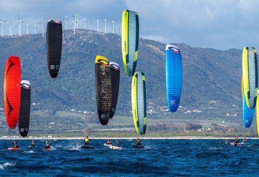 A moment of today's regatta with the landscape of Tarifa in the background.