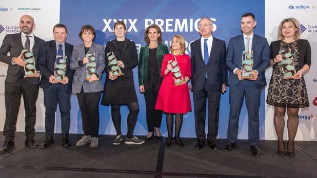 Los premiados, con la ministra en el centro y, a su izquierda, el presidente de Enerclub