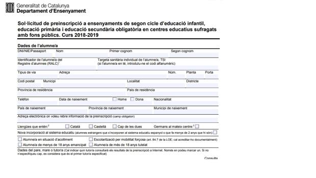 Imagen del folleto de preinscripción publicado hoy por la Generalitat