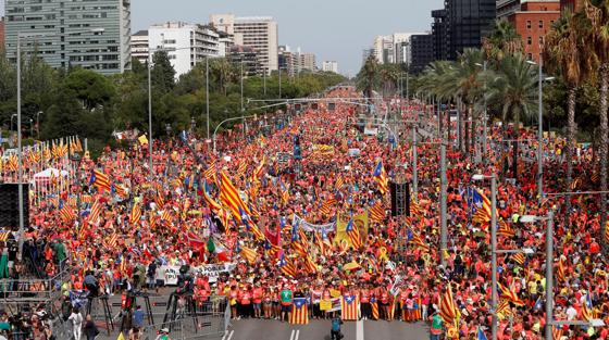 Imagen de la manifestación, a las 17:25 en la Diagonal