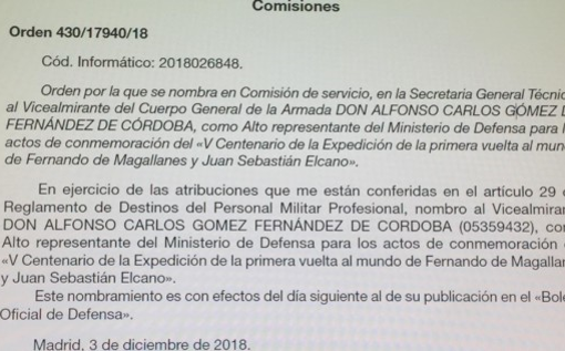 Texto del Boletín Oficial de Defensa por el cual se le concedió el empleo de Alto Representante del Ministerio de Defensa