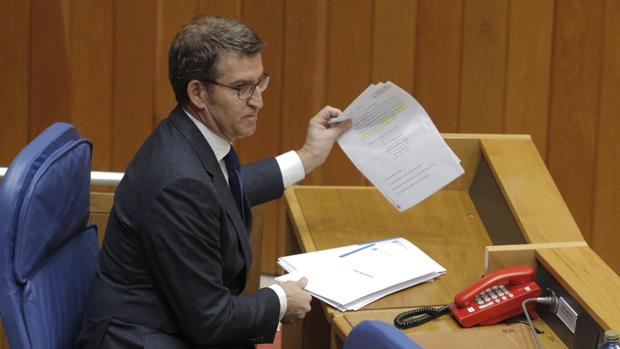 El presidente de la Xunta, Alberto Núñez Feijóo, este miércoles en el Parlamento