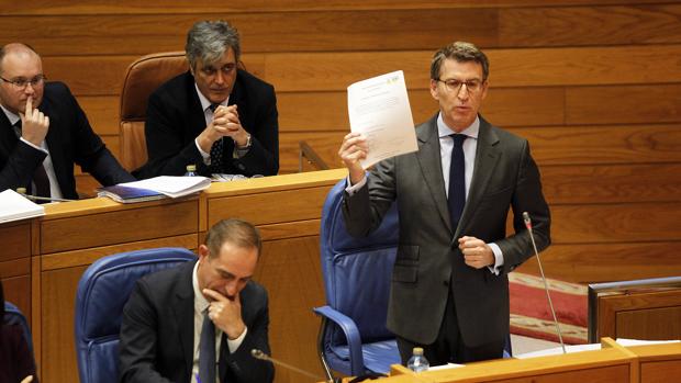 El presidente de la Xunta, Alberto Núñez Feijóo, este miércoles en el Parlamento