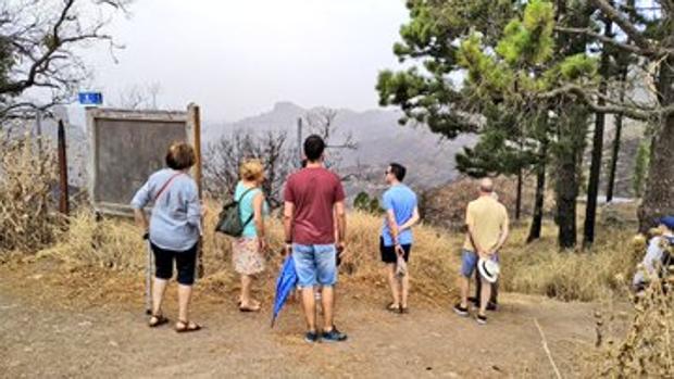 Curiosos viendo este domingo 25 de agosto los restos del incendio de Gran Canaria en Tejeda