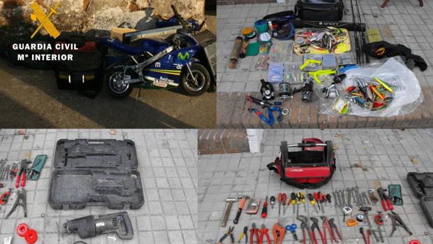 Objetos y material decomisado a los arrestados