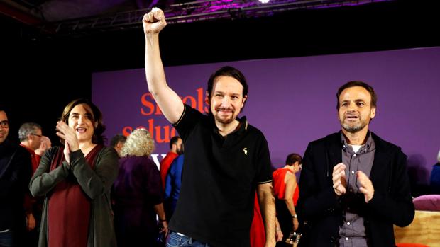 El secretario general de Podemos y candidato de Unidas Podemos a la Presidencia del Gobierno, Pablo Iglesias, durante un mitin en Barcelona