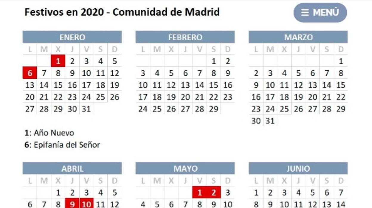 Consulte El Calendario Laboral De La Comunidad De Madrid En 2020