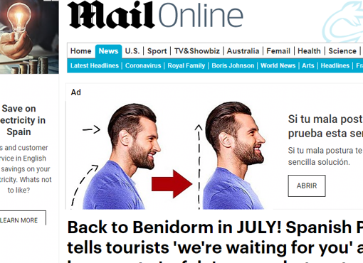 Noticia publicada en el Daily Mail sobre el «regreso a Benidorm en julio»
