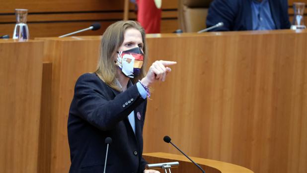 El portavoz de Podemos, Pablo Fernández, durante su intervención en el pleno de las Cortes de Castilla y León