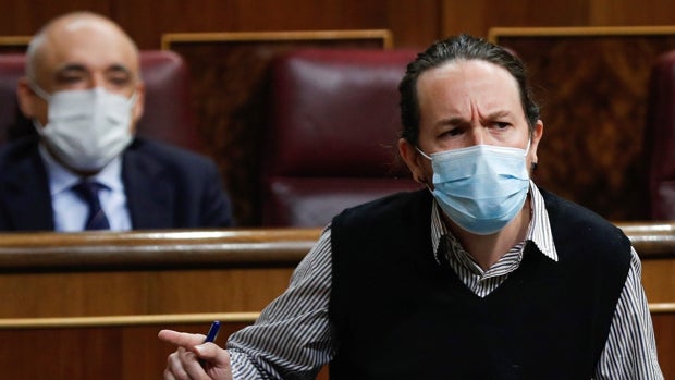 El vicepresidente segundo del Gobierno, Pablo Iglesias, durante la sesión de control al Ejecutivo, este miércoles en el Congreso