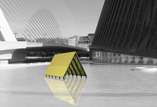 Palafit sculpture, by Anna Talens, at the CaixaForum in Valencia